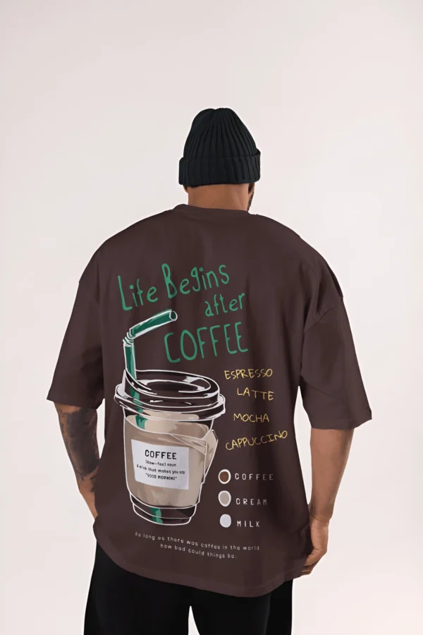 Coffee is life Oversized T-Shirt | Unisex - Round Neck & Drop Shoulder (Pure Cotton)